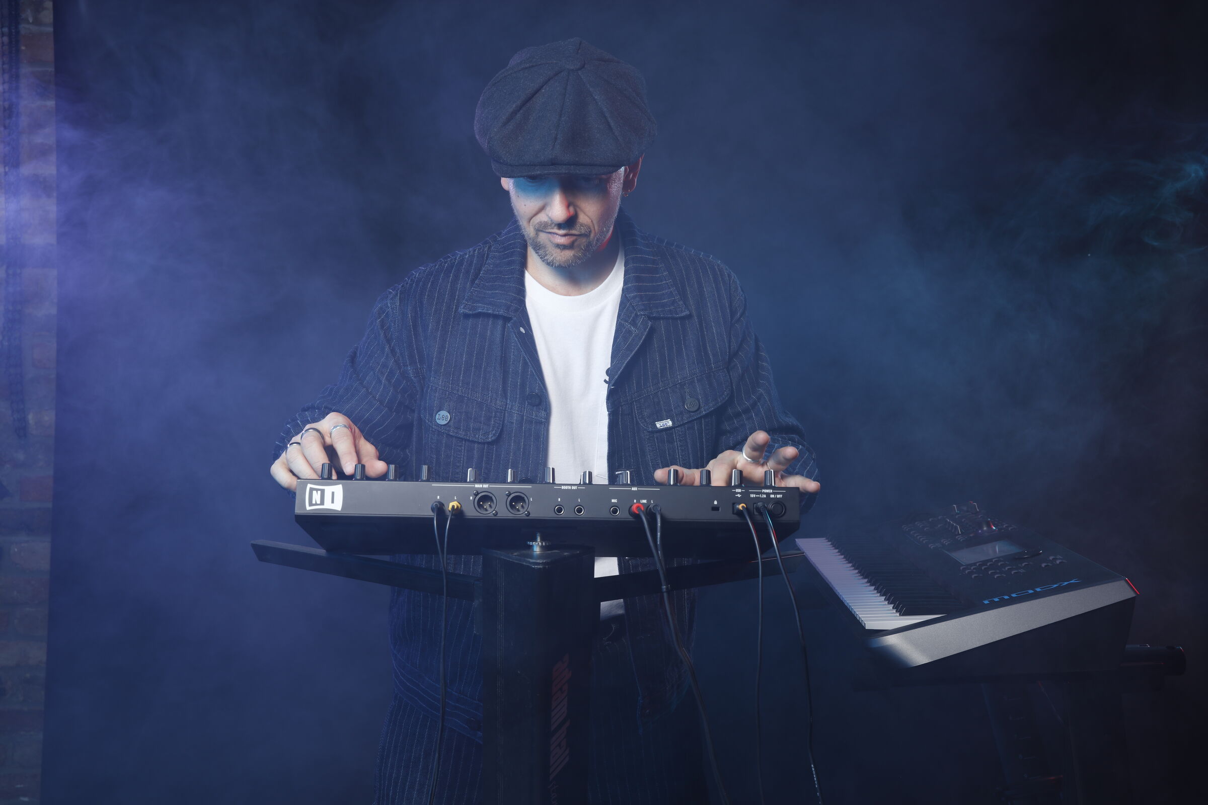 Claudio Passavanti at the keys in blue haze, 2019 studio session